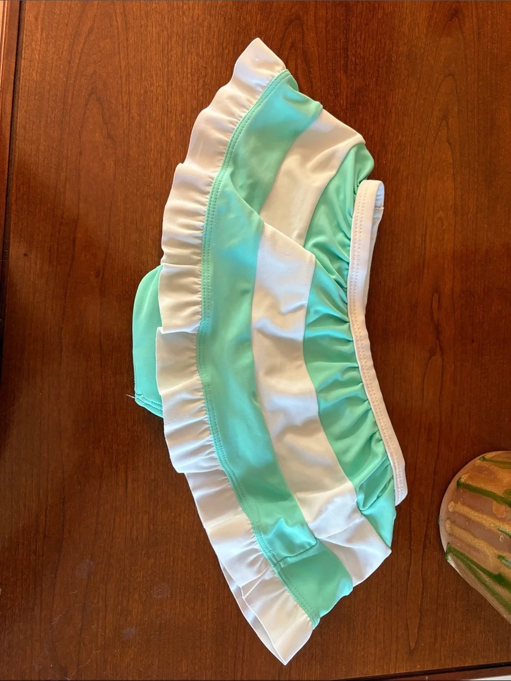Flapdoodles Mint & White Ruffle Bathing suit bottoms with Pink Flower